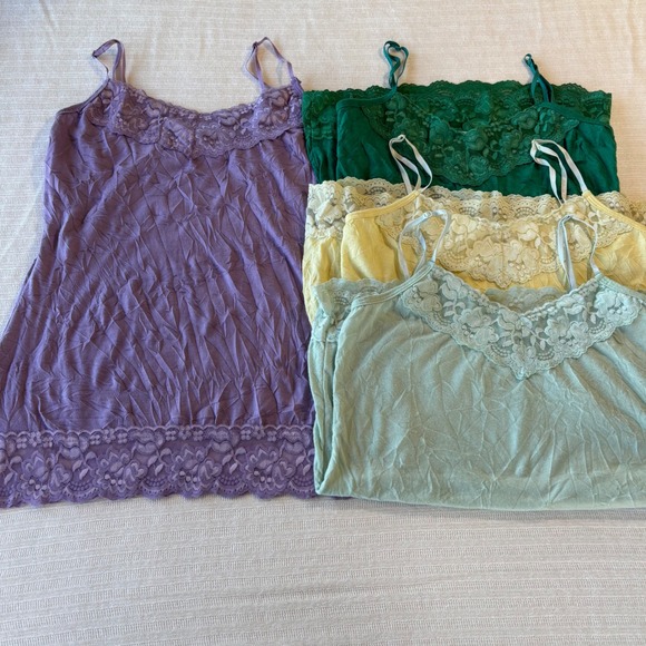 Maurices Tops - Maurices Womens Lace Trim Crinkle Camisole Tank Top Set of 4 Purple Green Yellow